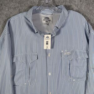 Aftco Shirt Mens 2XL Blue Plaid Long Sleeve Vented Roll Tab Fishing NWT